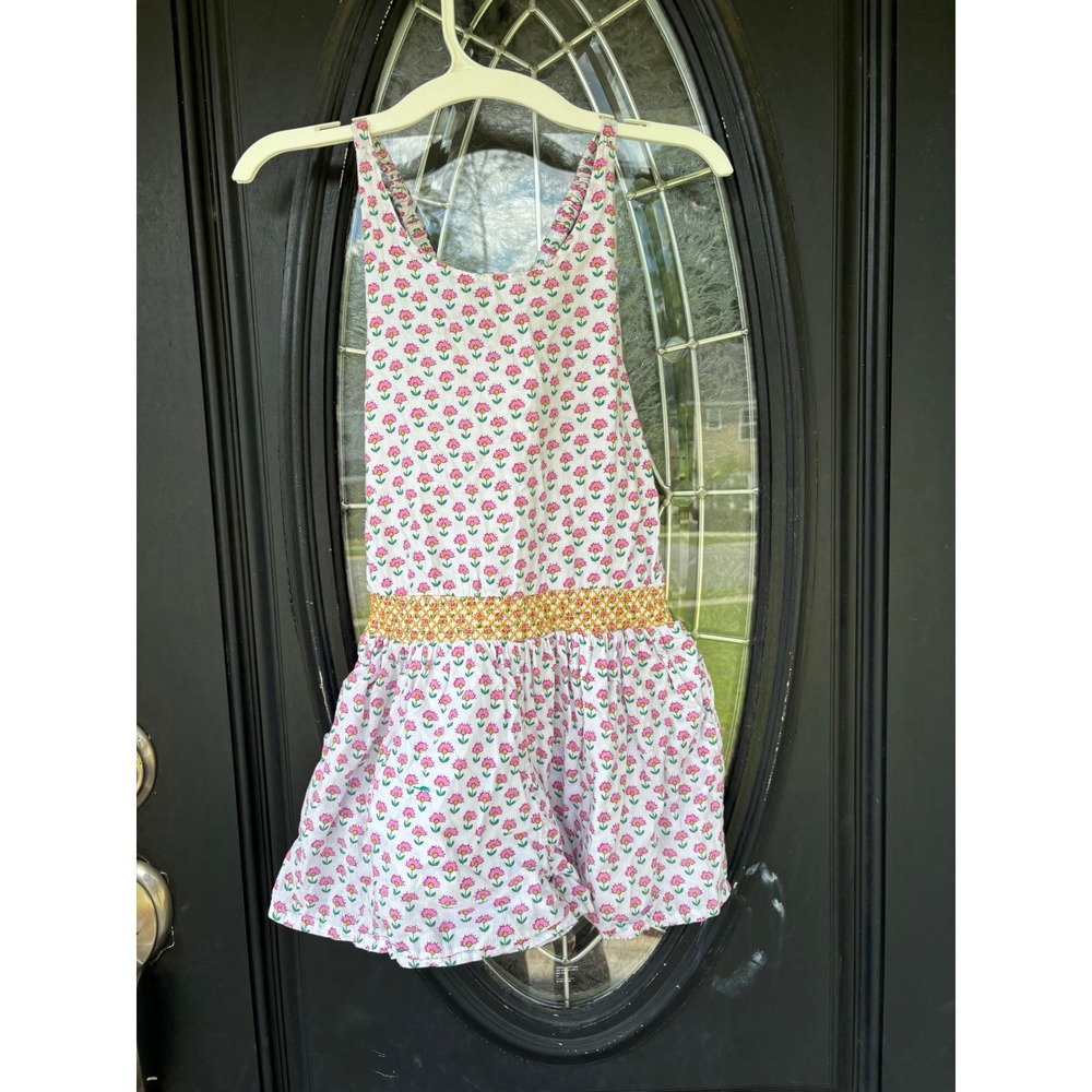 Boden Girls Floral Smocked Romper Pink Yellow White Cross Back Size 7-8Y 128cm